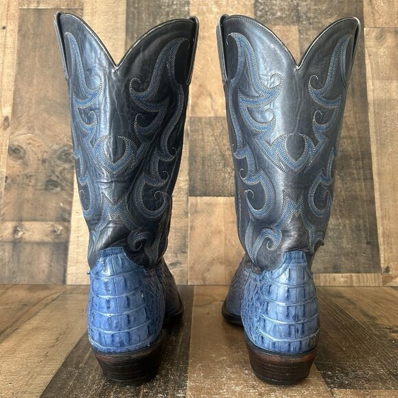 Tony Lama Vintage Blue Caiman Western Cowboy Boots Mens 13 D - Picture 9 of 12